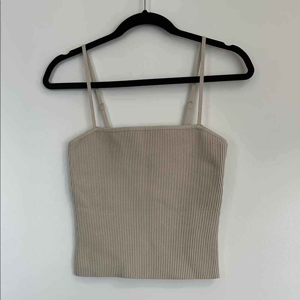 EUC Babaton Knit Cami Cropped Tank in Tan Size Medium - Picture 5 of 8